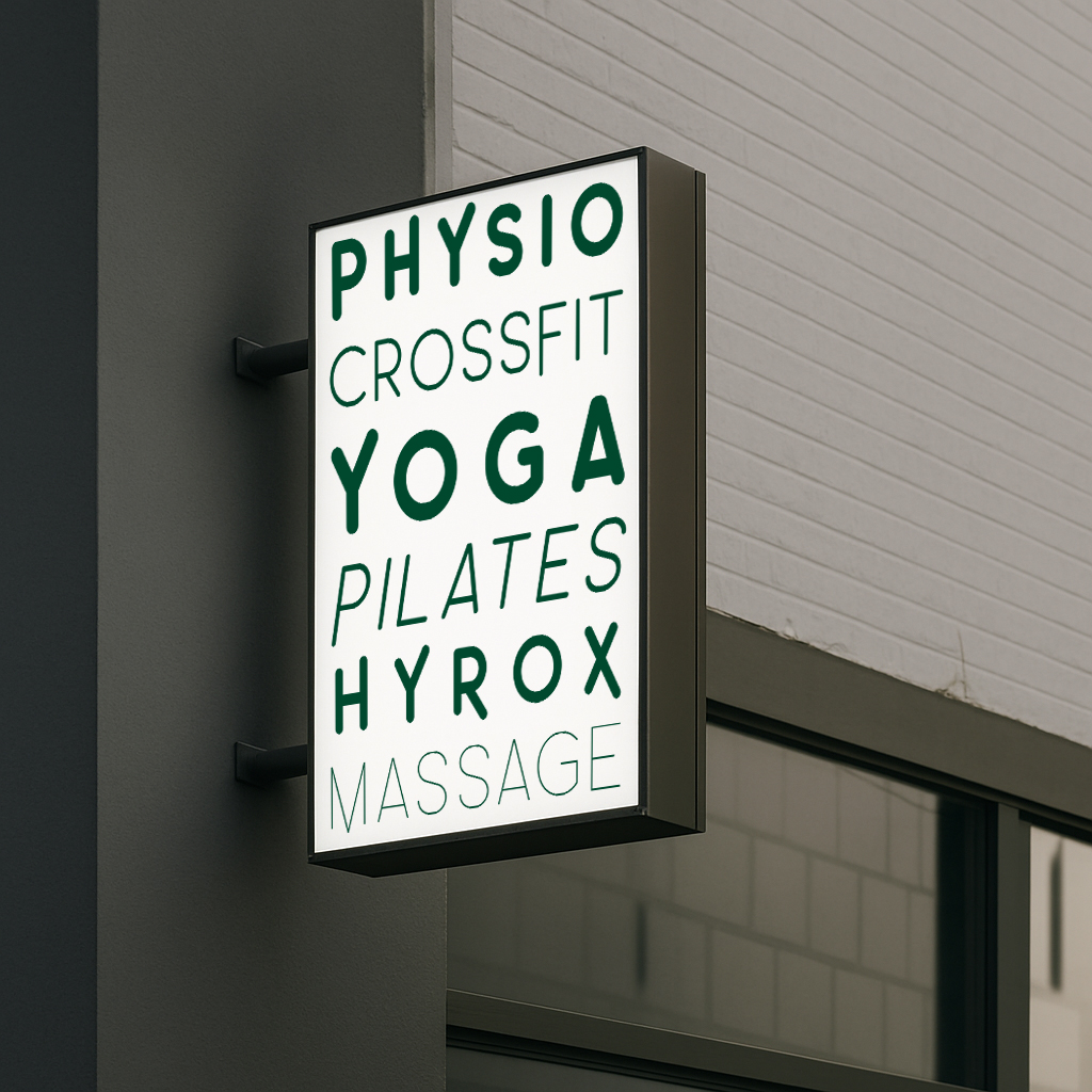 Verve fitness studio exterior signage design